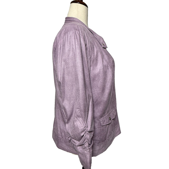 CJ Banks Jacket Womens 1X Purple Scaled Print Full Zip Ruched Sleeves Snake - Picture 7 of 11